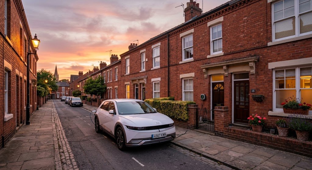 charging an EV on the street UK terraced house