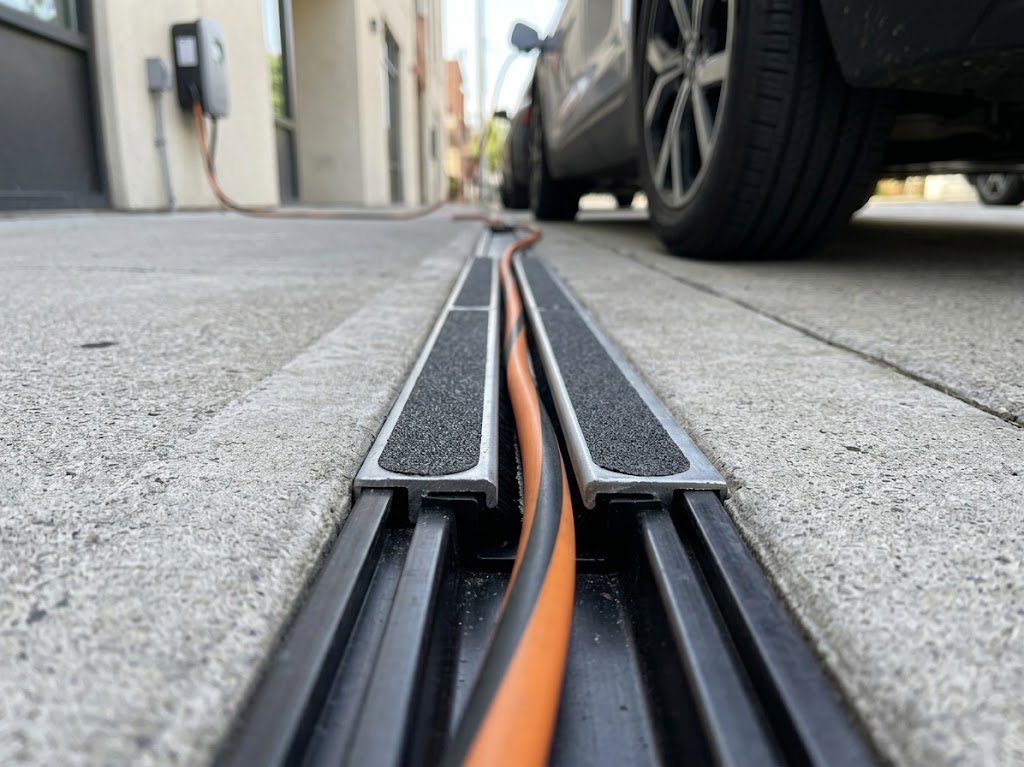 UK cross pavement EV charging channel